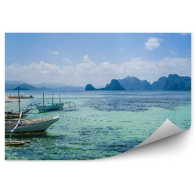 Fototapeta na zeď Lodě čistá voda palmy písečná pláž