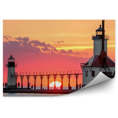 Fototapeta na zeď Maják most lidé slunce nad obzorem