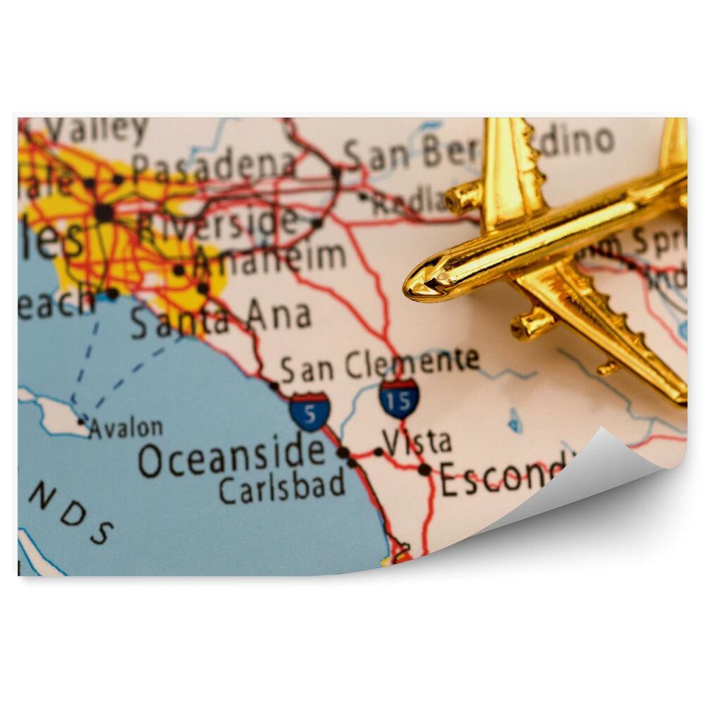 Fototapeta Zlatý model letadla mapa Amerika