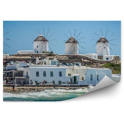Fototapeta na zeď Ostrovy Mykonos větrné mlýny turisté vlny