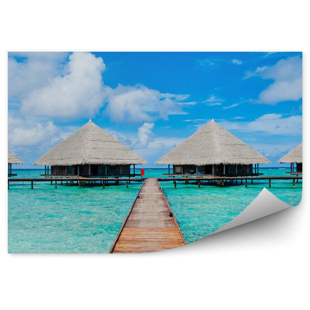 Fototapeta Chaty modrá voda Maledivy molo