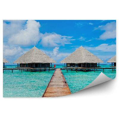 Fototapeta Chaty modrá voda Maledivy molo