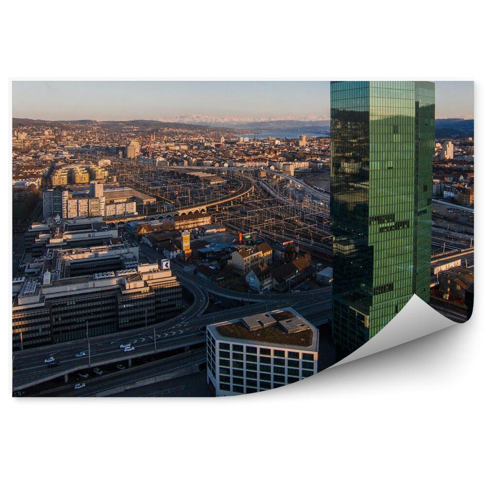 Fototapeta Panorama města Curychu silnice mrakodrapy budovy