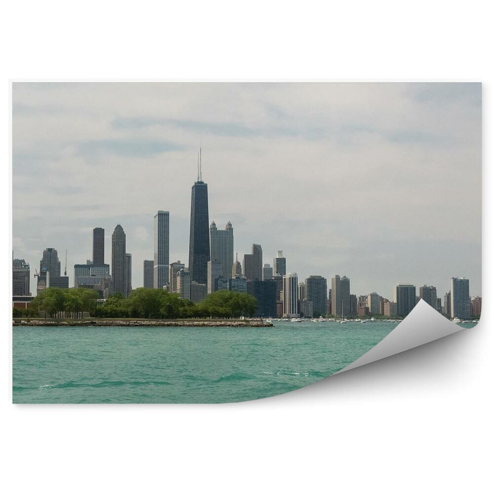 Fototapeta Šikmý letecký pohled na centrum Chicaga mrakodrapy oceán noční světla