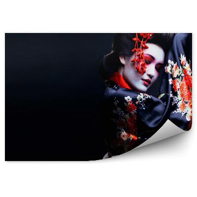 Fototapeta na zeď Kimono gejši květiny mladá žena tmavé pozadí