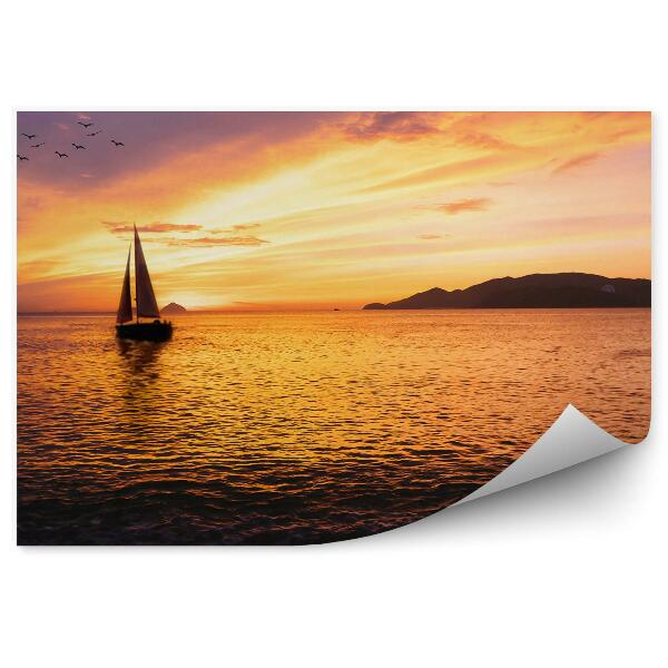 Fototapeta na zeď Plachetnice moře východ slunce ptáci