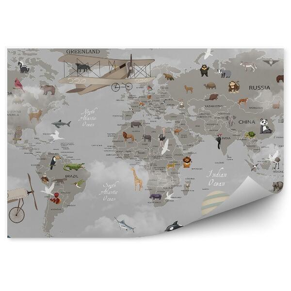 Fototapeta na zeď Stará mapa světa kresba šedá pro děti