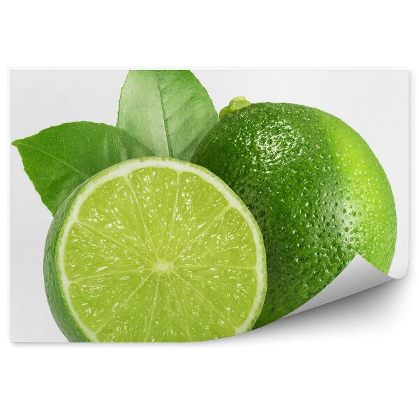 Fototapeta na zeď Limetka čerstvé ovoce rozkrojené půlky listů