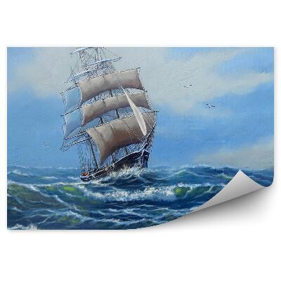 Fototapeta Malovaná loď drsné moře ptáci