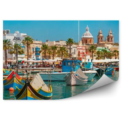 Samolepící fototapeta Barevné lodě záliv modrá voda město