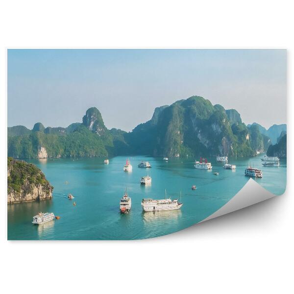 Samolepící fototapeta Lodě skály zelené rostliny oceán nebe krajina