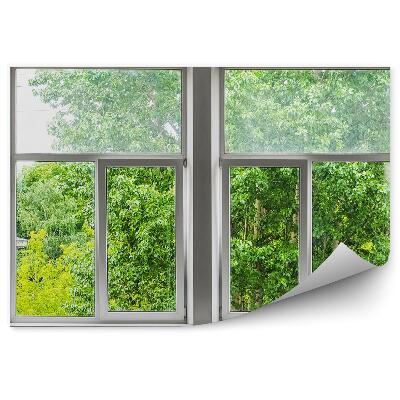 Fototapeta na zeď Pohled na zelené stromy za oknem bytu