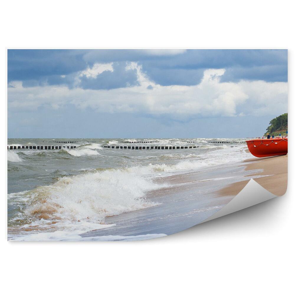 Samolepící fototapeta Mořské vlny zamračená obloha písečná loď