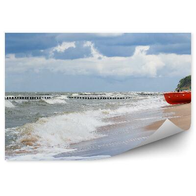 Samolepící fototapeta Mořské vlny zamračená obloha písečná loď