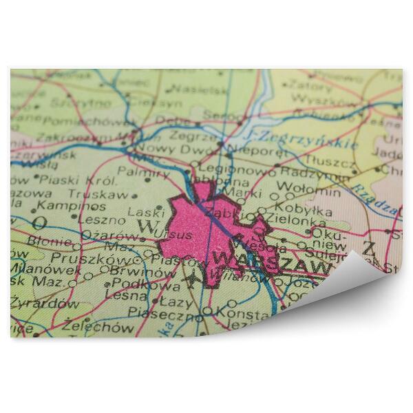 Fototapeta na zeď Polsko mapa Varšava města vintage