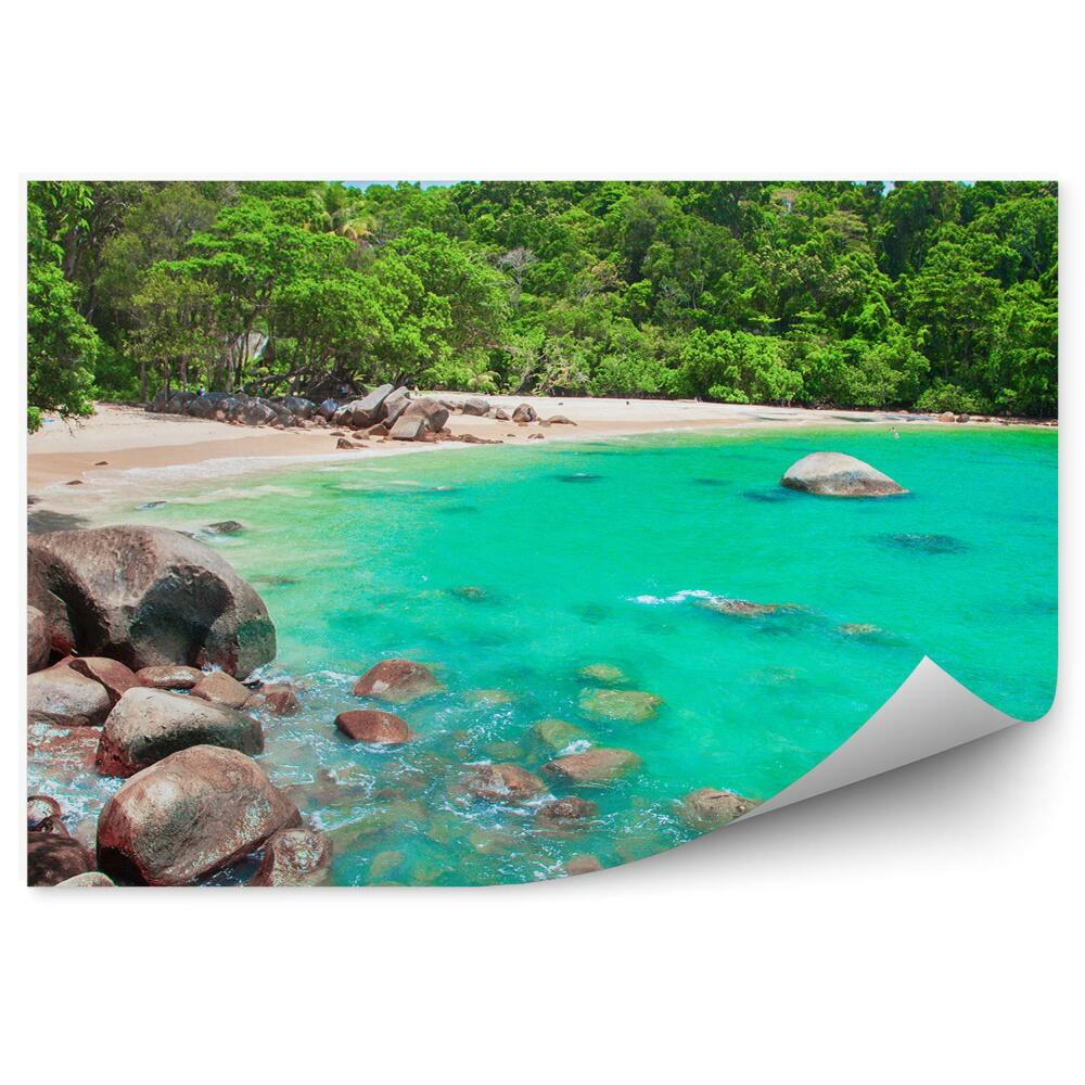 Fototapeta Písečná pláž skály stromy zeleň