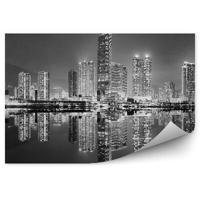 Fototapeta Černobílý Hongkong mrakodrapy stíny světla