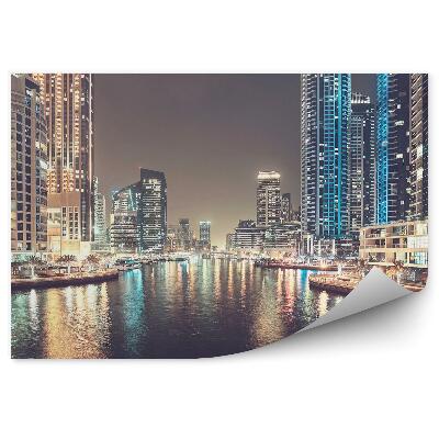 Samolepící tapeta Mrakodrapy světla noční přístav Dubaj