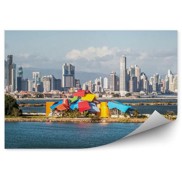 Fototapeta na zeď Mrakodrapy stromy oceán nebe mraky