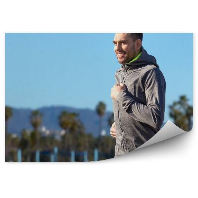 Fototapeta Běh palmy hory pláž nebe