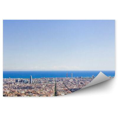 Samolepící fototapeta Panoramatický pohled budovy stromy oceán nebe Barcelona