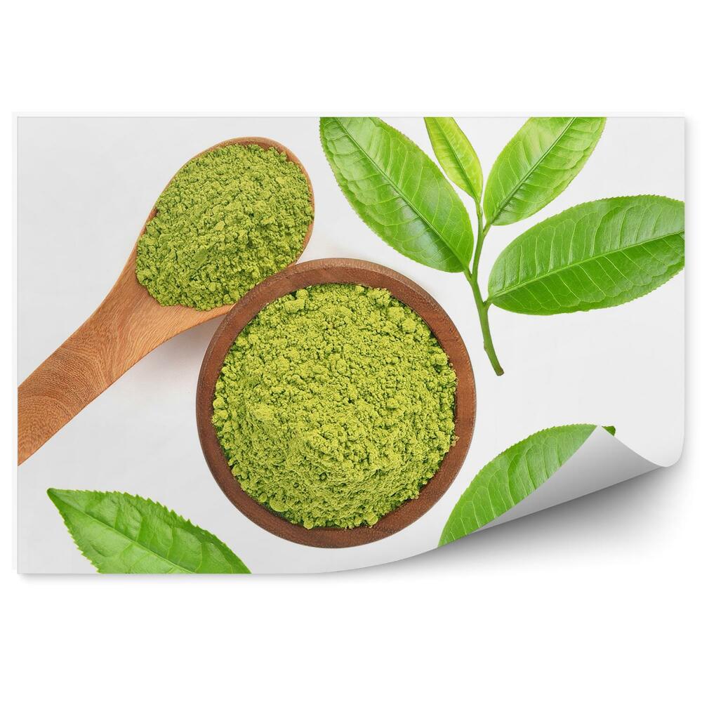 Tapeta Čajové lístky prášek lžička bílé pozadí