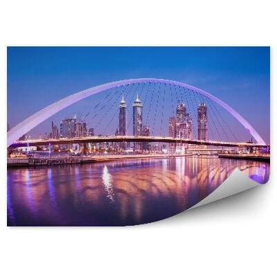 Fototapeta Barevná světla most voda budovy