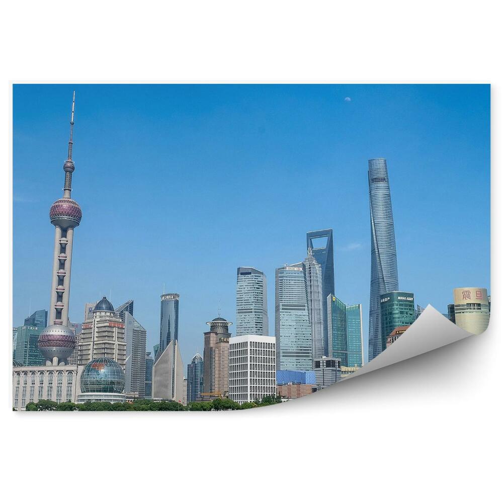 Fototapeta Šanghaj mrakodrapy stromy oceán obloha mraky