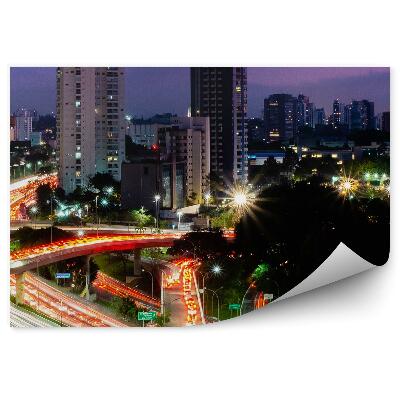 Tapeta Mosty silnice značka světla stromy noc