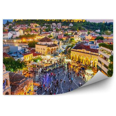 Fototapeta na zeď Ptačí perspektiva panorama města Atény Řecko obloha měsíc mraky