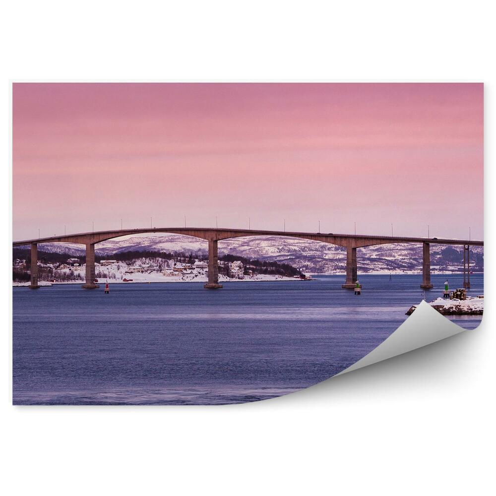 Samolepící fototapeta Krajina most zima sníh domy