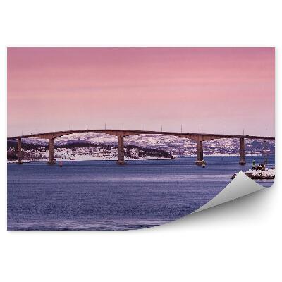 Samolepící fototapeta Krajina most zima sníh domy