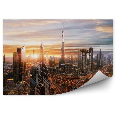 Fototapeta Dubaj mrakodrapy budovy dálnice západ slunce mraky