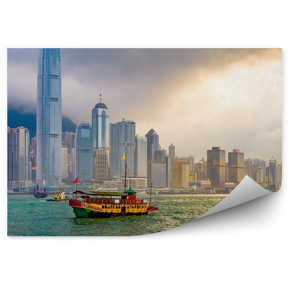 Fototapeta na zeď Panorama Hongkongu břeh řeky loď