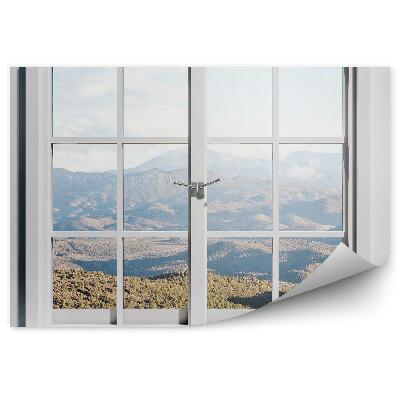 Samolepící fototapeta Okno s parapetem výhled na hory