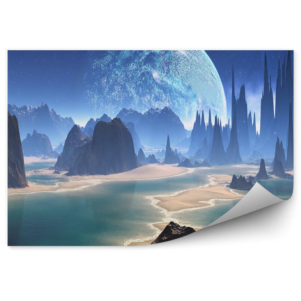 Fototapeta na zeď Skály řeka měsíc hvězdy fantazie