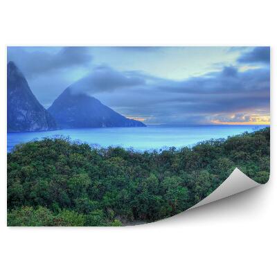 Fototapeta na zeď Karibské zelené lesní stromy ostrovy mraky