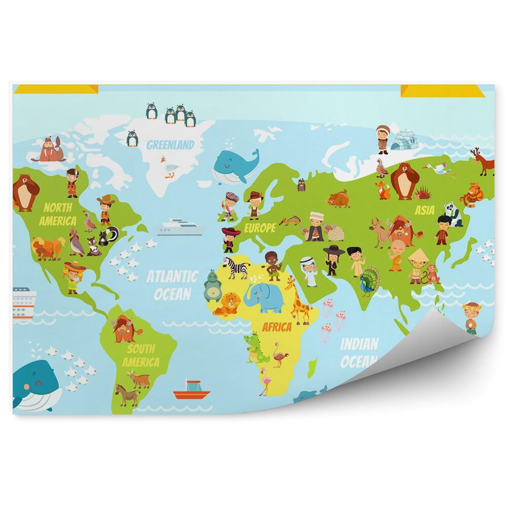 Fototapeta na zeď Mapa světa zvířata lidé