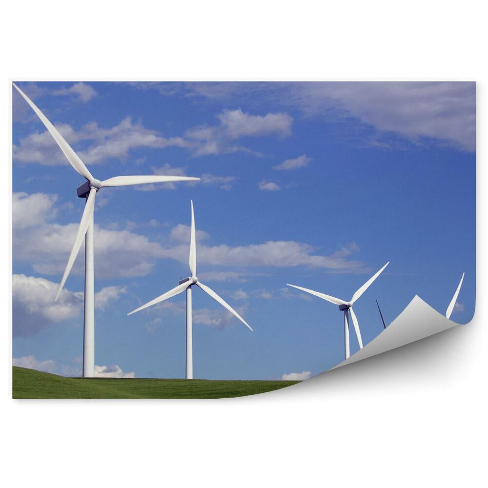 Samolepící fototapeta bílé větrné mlýny zelená pole