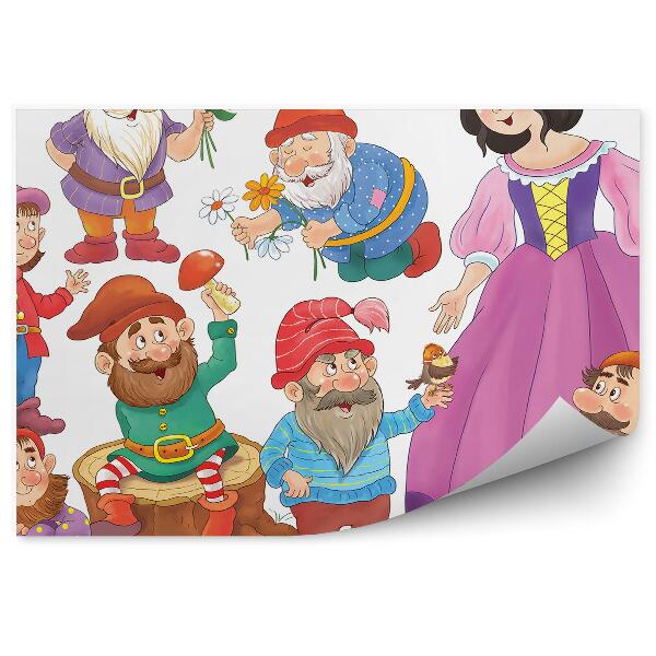 Samolepící fototapeta Trpaslíci příroda houby dívka bílé pozadí