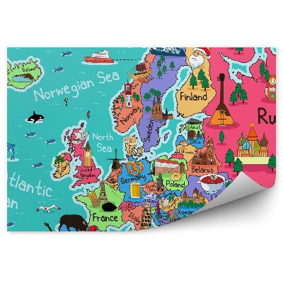 Fototapeta na zeď Barevná mapa Evropy symboly kresby