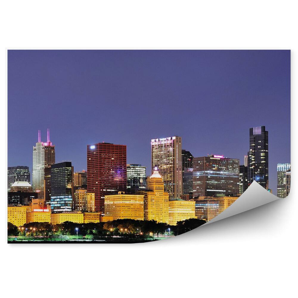 Fototapeta Chicago noční panorama mrakodrapy světla