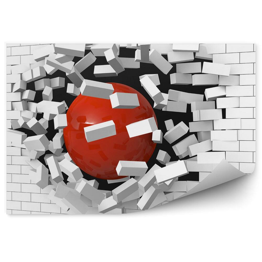 Fototapeta na zeď Poškozená cihlová zeď červená koule 3D