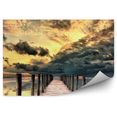 Samolepící fototapeta Lodní most tráva západ slunce