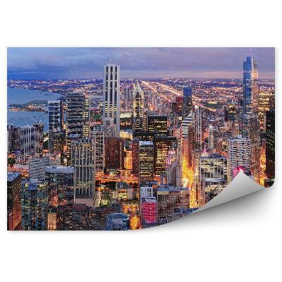 Fototapeta Chicago noční panorama mrakodrapy světla oceán