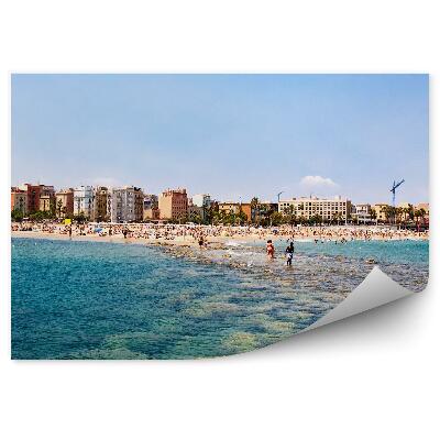 Fototapeta na zeď Pláž kameny lidé budovy nebe Barcelona