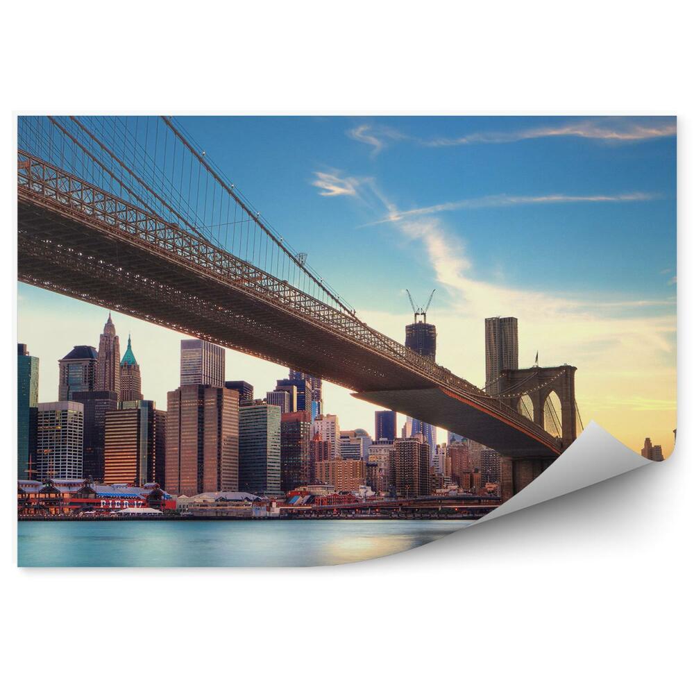 Fototapeta Brooklynský most mrakodrapy řeka západ slunce New York