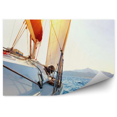 Samolepící fototapeta Jachta plachetnice voda ostrov slunce