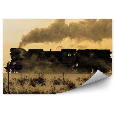 Samolepící fototapeta Starý parní vlak zimní sníh sépie