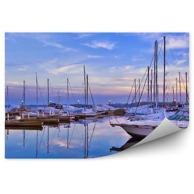 Samolepící fototapeta Jachta přístav západ slunce modrá